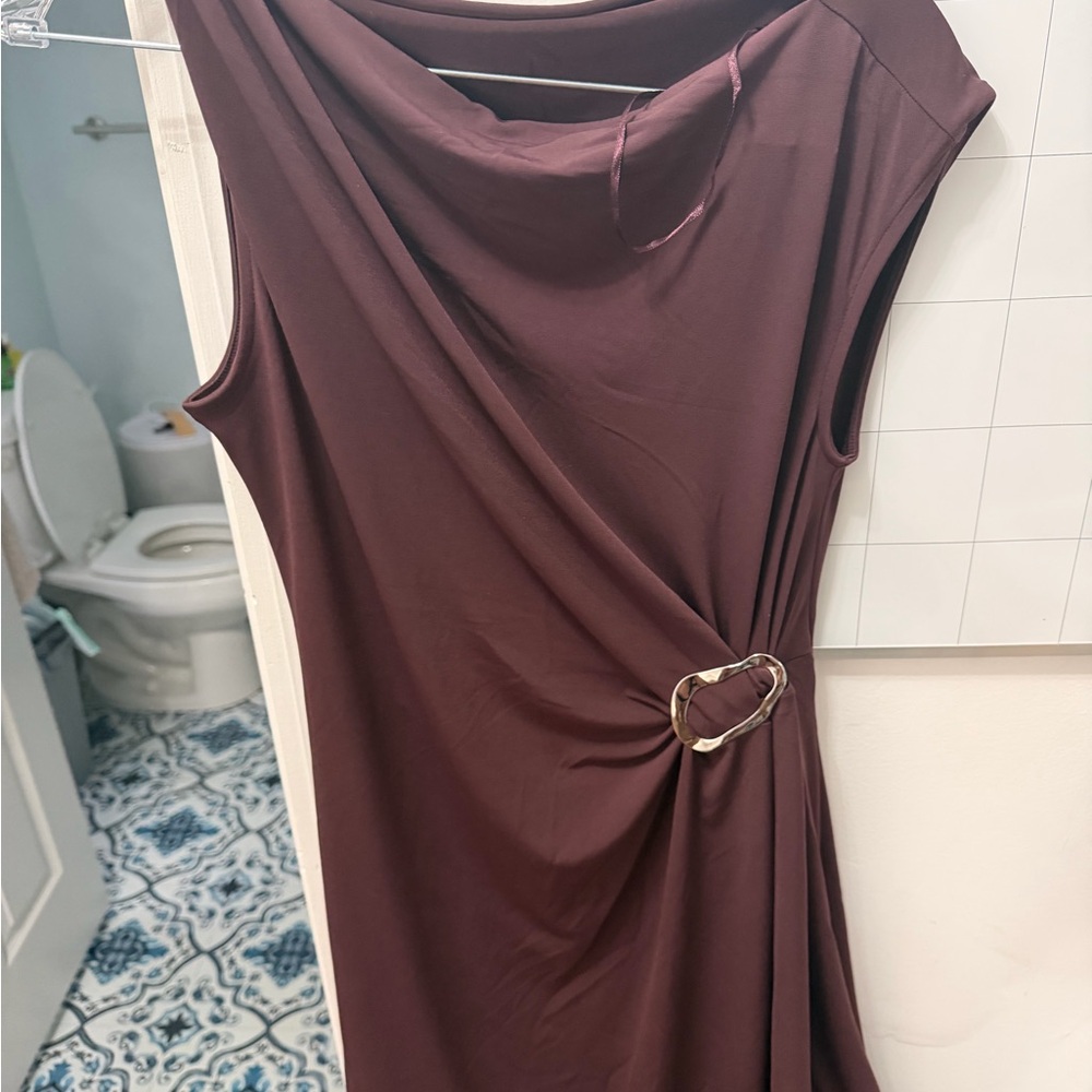 NWT Old Navy Asymmetrical Burgundy Dress with Gold Detail